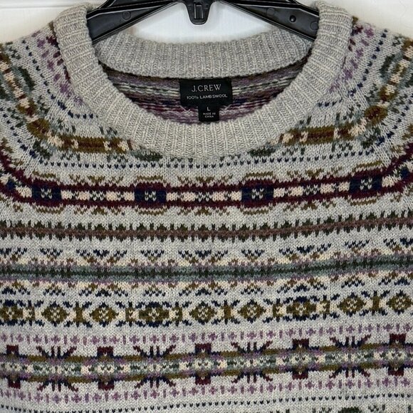 J. Crew Lambs Wool Fair Isle Knit Sweater Crewneck Size Large - Picture 2 of 7